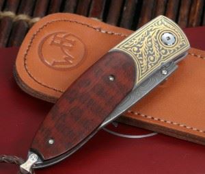 William Henry 威廉亨利B05 Buchanan Damascus and Gold Folding Knife 镶24K黄金 (全球限量50支）